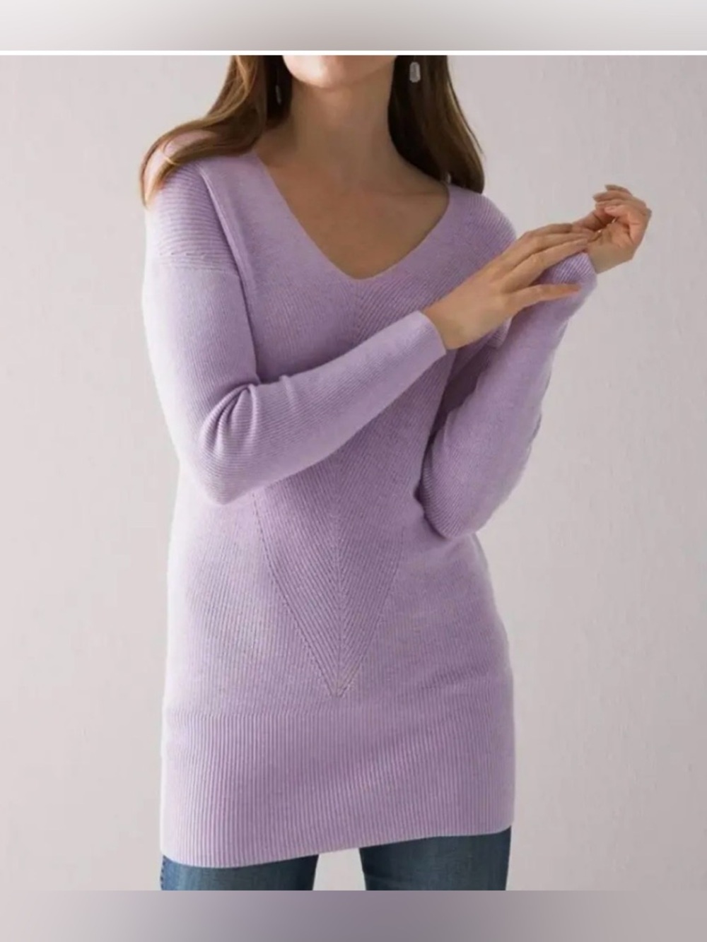 White House Black Market lavender V-Neck Knit Tunic Sweater size small
